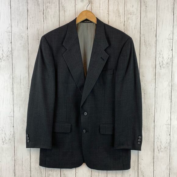VTG Givenchy Monsieur Gray Notch Lapel 2 Button Single Breasted Blazer Size 42R - Picture 1 of 13